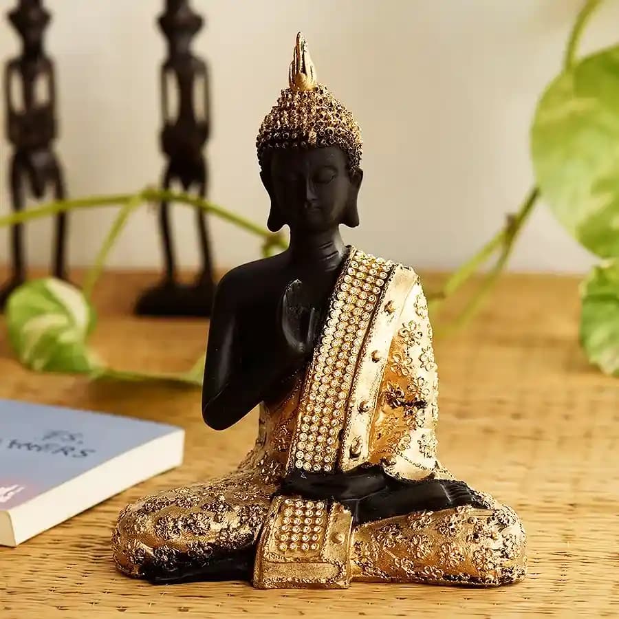 Handcrafted Meditating Lord Buddha Polyresin Idol