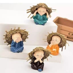 Attractive Set of 4 Baby Hat Monk Buddha Polyresin Idol 1