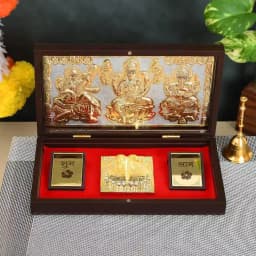 Wonderful Gold Plated Deity Photos with Shubh Labh n Charan Paduka 1