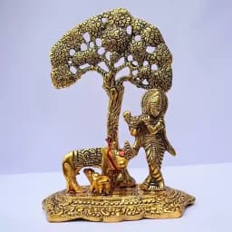 Antique Krishna Idol with Kamdhenu Cow 1