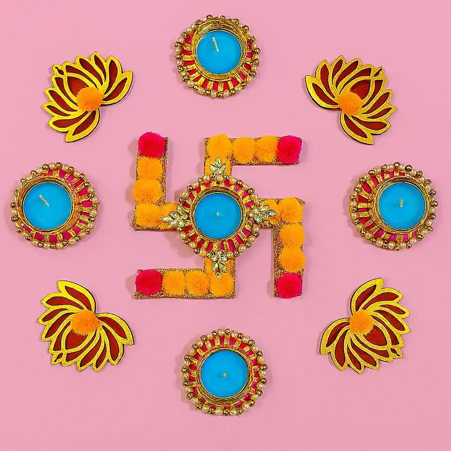 Elegant Rangoli Mats with Designer Diyas