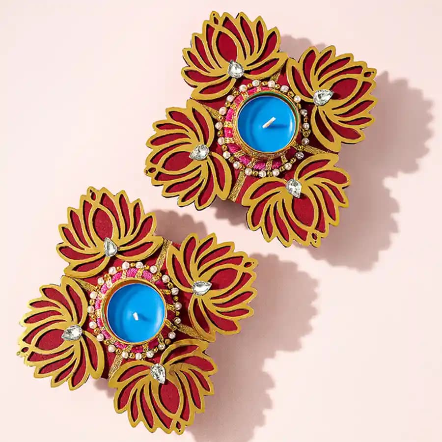 Elegant Extra Wide Lotus Diyas Set