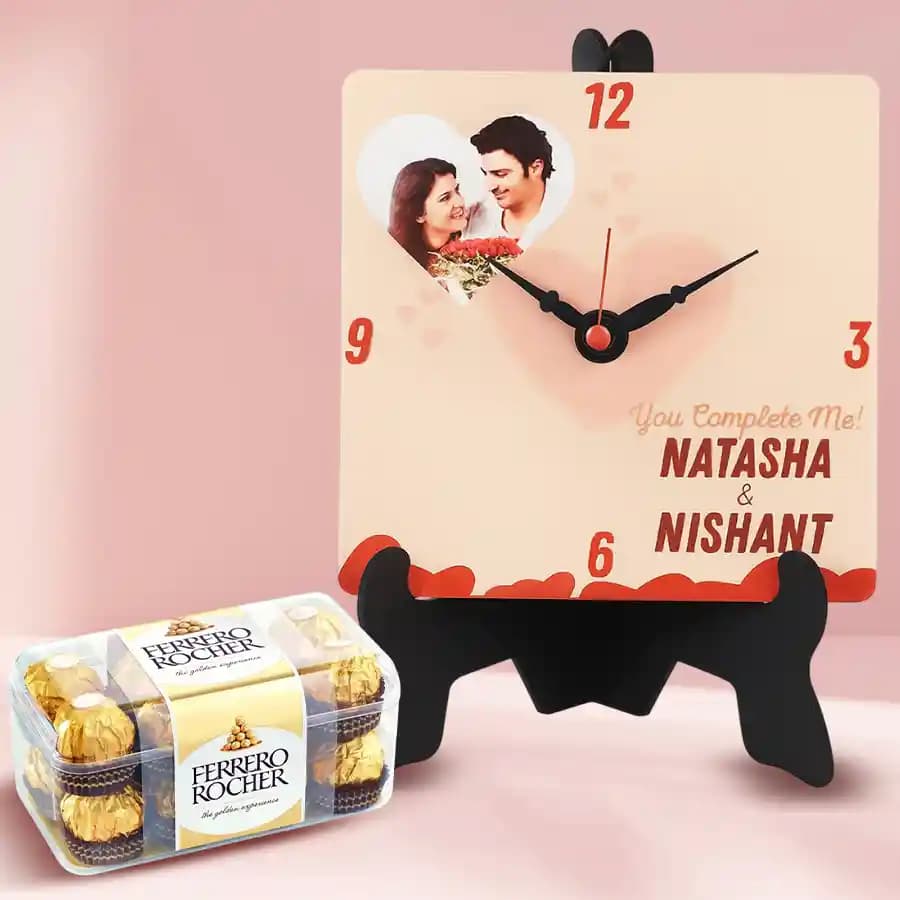 Amazing Personalized Photo Table Clock with Ferrero Rocher Chocolates