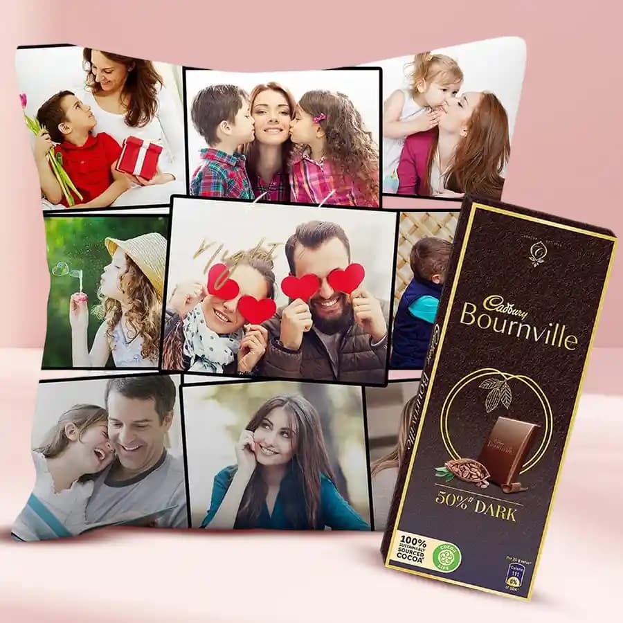 Elegant Personalized Cushion with Cadbury Dark Milk Chocolate Bar