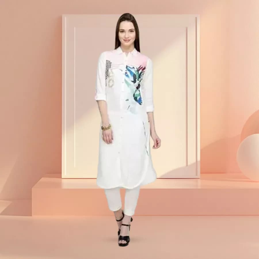 Elegant White "W" Kurti