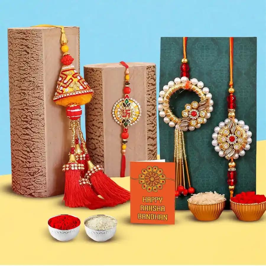 Elegant Swastik Bhaiya Bhabhi Rakhi Combo