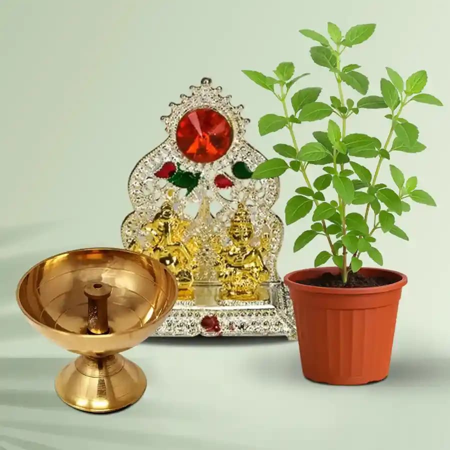 Serene Tulsi Diya and Sacred Mandap Ensemble