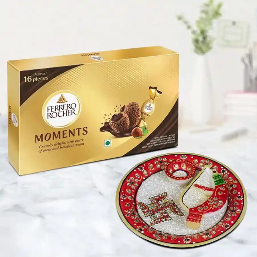 Traditional Marble Pooja Set with Chocolate Indulgence