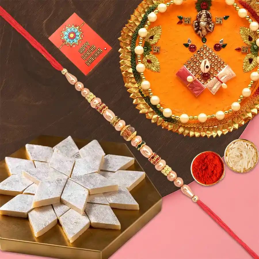 Divine Pooja Thali with Exquisite Kaju Katli