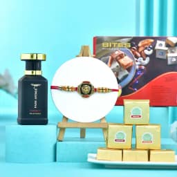 Elegant Rakhi with Treats N Cologne Combo 1