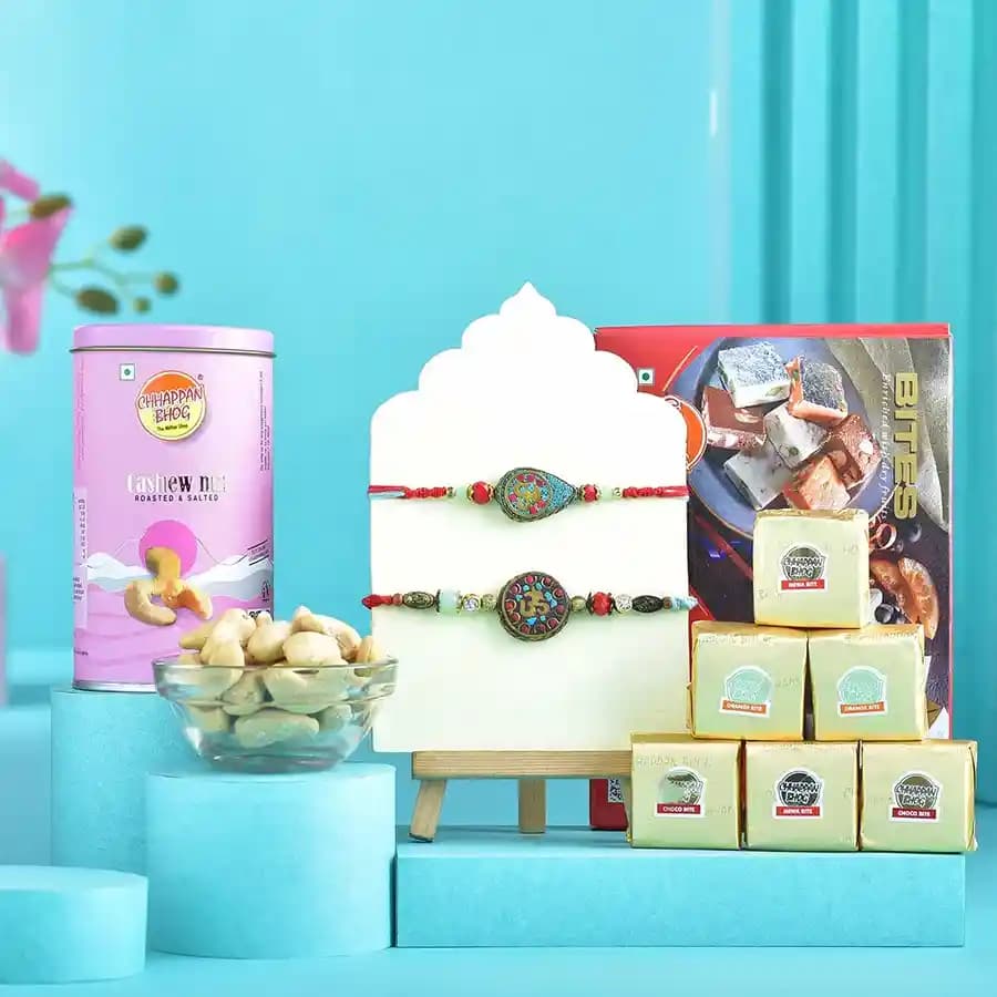 Stylish Rakhi with Assorted Nuts N Sweets Delight