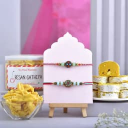 Elegant Rakhi Duo with Treats Combo 1