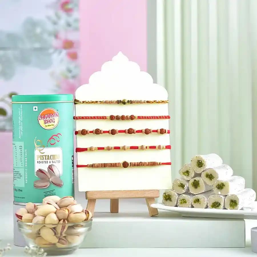 Five Rakhis N Nutty Goodness Combo