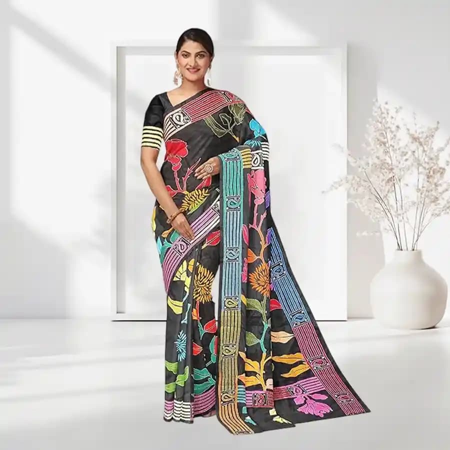 Glamorous Black and Grey Coloured Dani Georgette Printed Saree