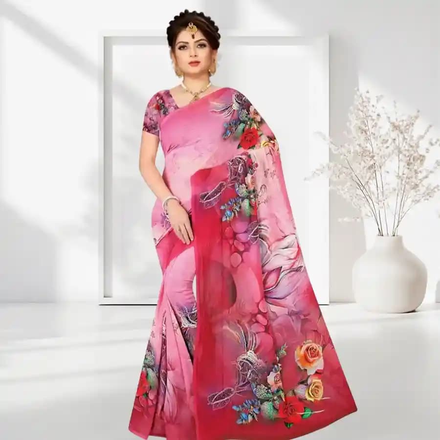 Arresting Suredeal Branded Georgette Printed Saree