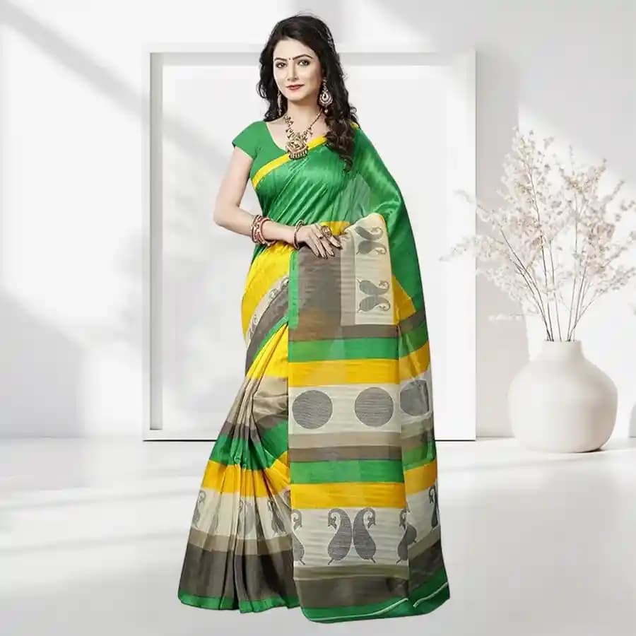 Stylish Rainbow Crepe N Chiffon Printed Saree Collection