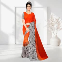 Beautiful Marble Chiffon Printed Saree in Red Color 1