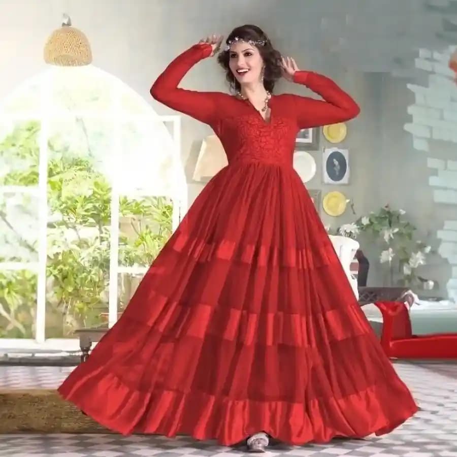 Stunning Red Net N Brasso Printed Salwar for Women