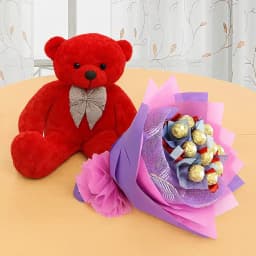 Charming Ruby Teddy & Gourmet Chocolate Delight 1