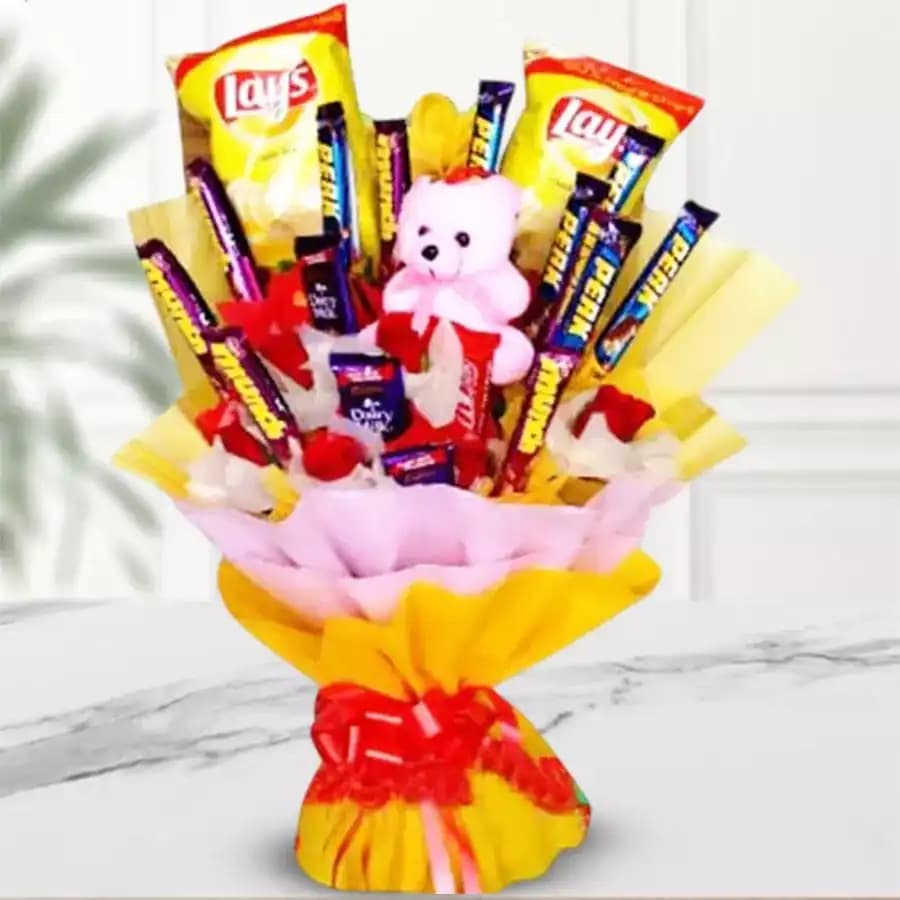 Marvelous Bouquet of Chocolates Chips N Teddy