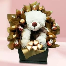 Marvelous Teddy with Handmade Chocolates Arrangement 1