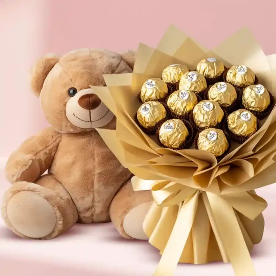 Marvelous Brown Teddy with Ferrero Rocher Chocolate