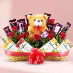 Remarkable Basket of Chocolates Fruit Juice N Teddy 1