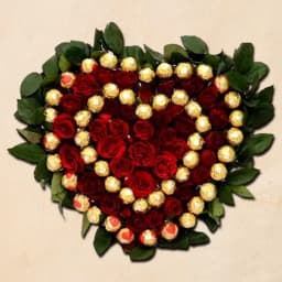 Heart Shaped Arrangement of Ferrero Rocher n Red Roses 1