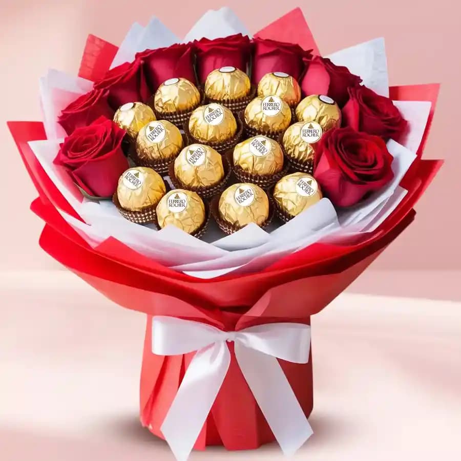 Premium Bouquet of Ferrero Rocher Chocolate with Roses