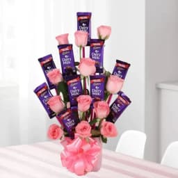 Marvelous Arrangement of Roses with Cadbury Dairy Milk Chocolates 1