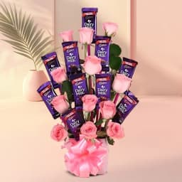 Marvelous Arrangement of Roses with Cadbury Dairy Milk Chocolates 1