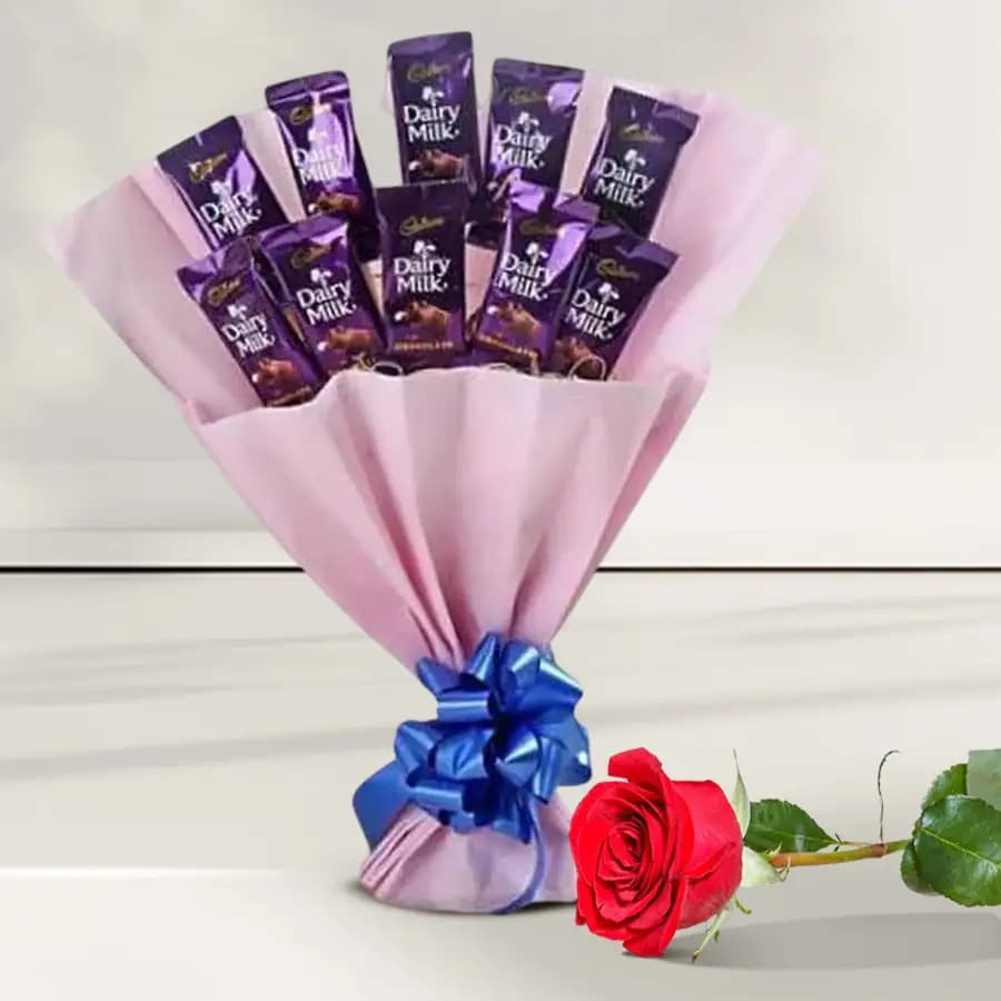 Wonderful Cadbury Dairy Milk Chocolate Bouquet with Free Single Red Rose