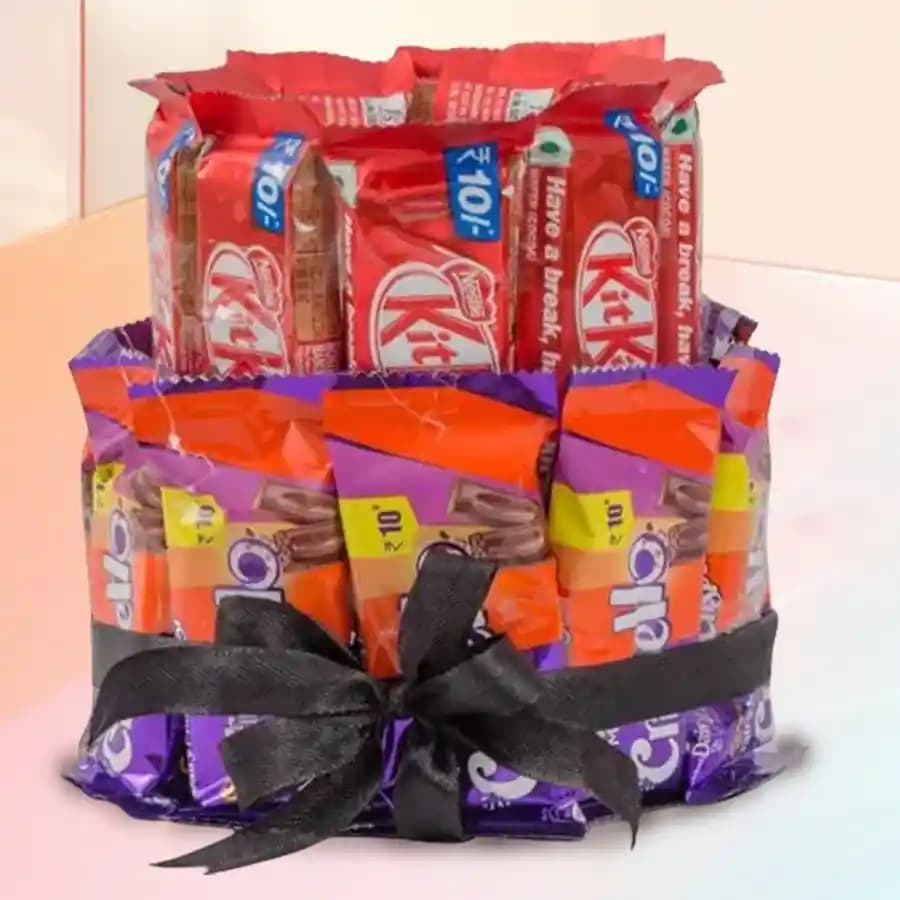 Indulgent Double Deck Arrangement of Kitkat N Crispello
