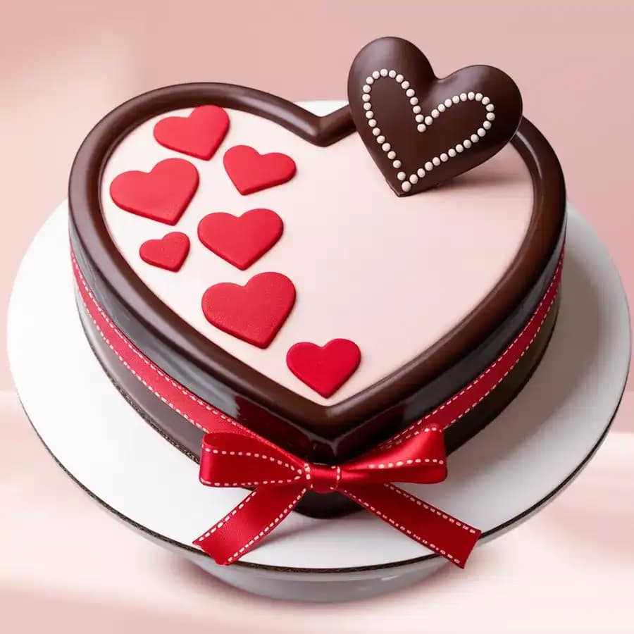 Delicious Fondant Heart Chocolate Delight Cake