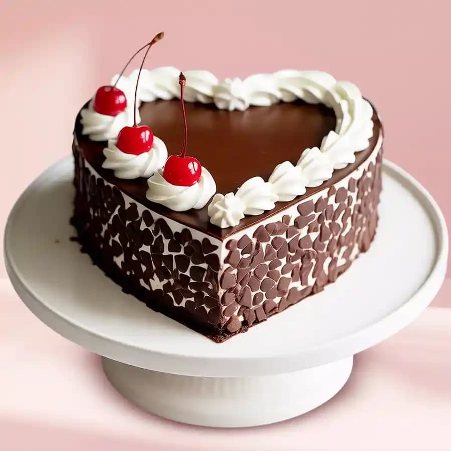 Lip-Smacking Eggless Heart Shaped Black Forest Cake