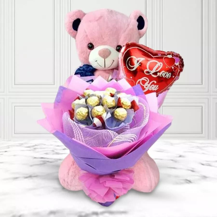 Remarkable Ferrero Rocher Bouquet Teddy N I Love You Mylar Balloon