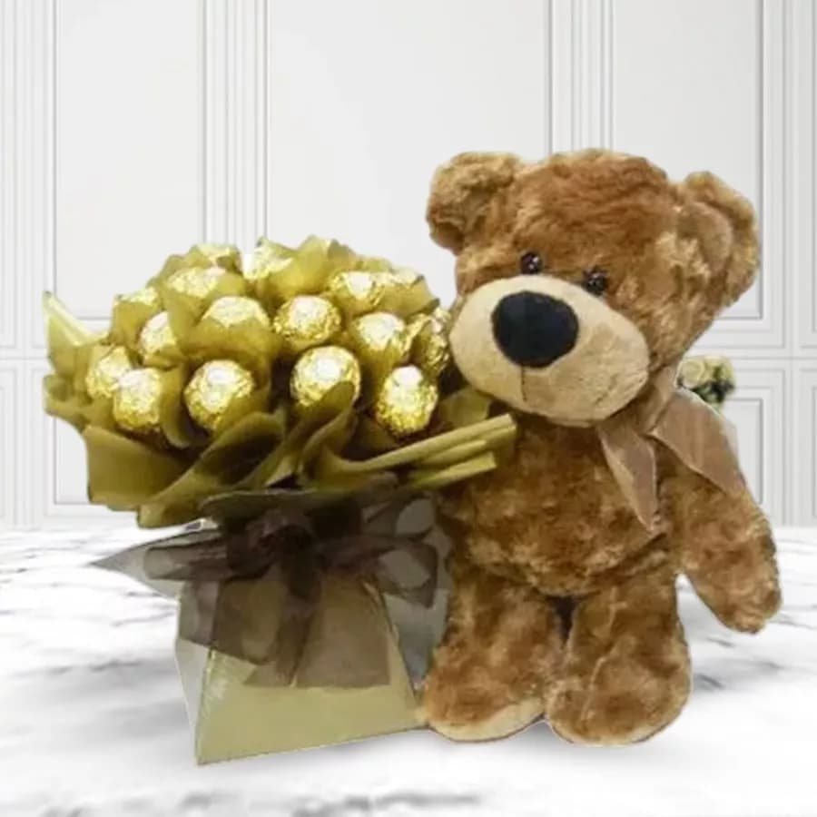 Marvelous Brown Teddy with Ferrero Rocher Chocolate