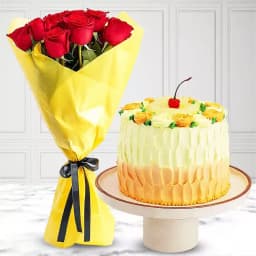 Toothsome Pineapple Cake with Roses Bouquet 1