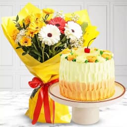 Pineapple Cake with Mixed Flowers Bouquet 1