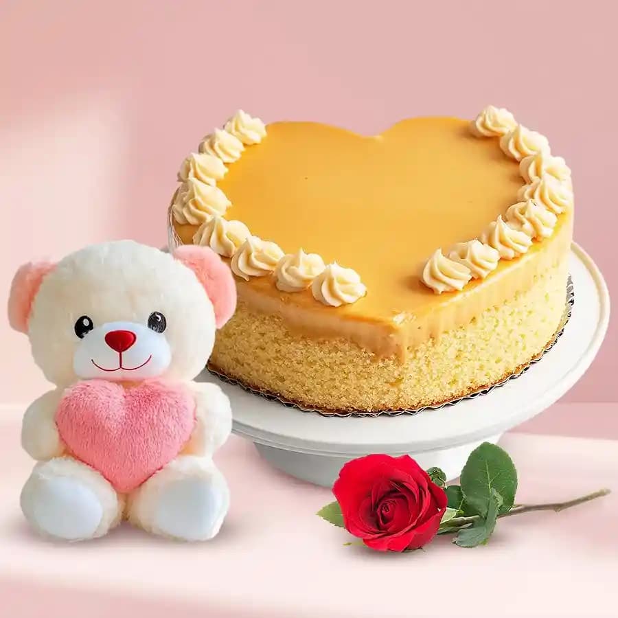 Delicious Butter Scotch Love Cake with Teddy N Rose