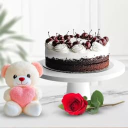 Delicious Eggless Black Forest Cake with Teddy N Rose 1