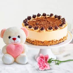 Eggless Butter Scotch Cake with Teddy N Pink Rose 1