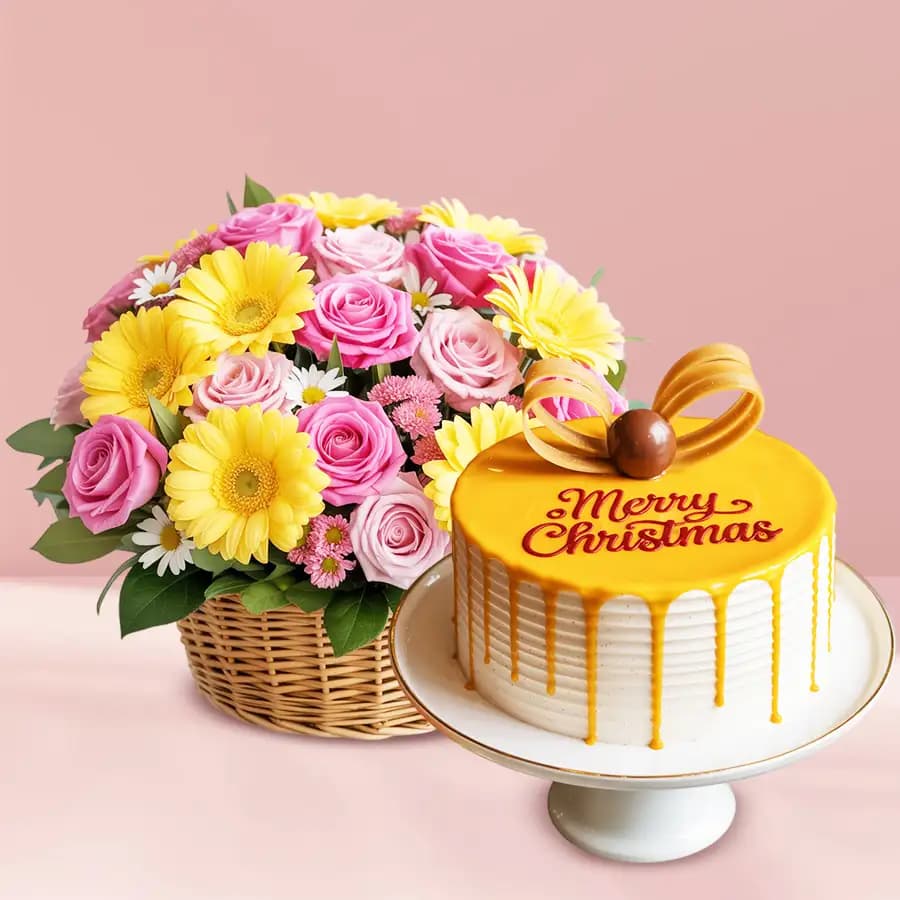 Irresistible Butterscotch Cake with Seasonal Flower Basket