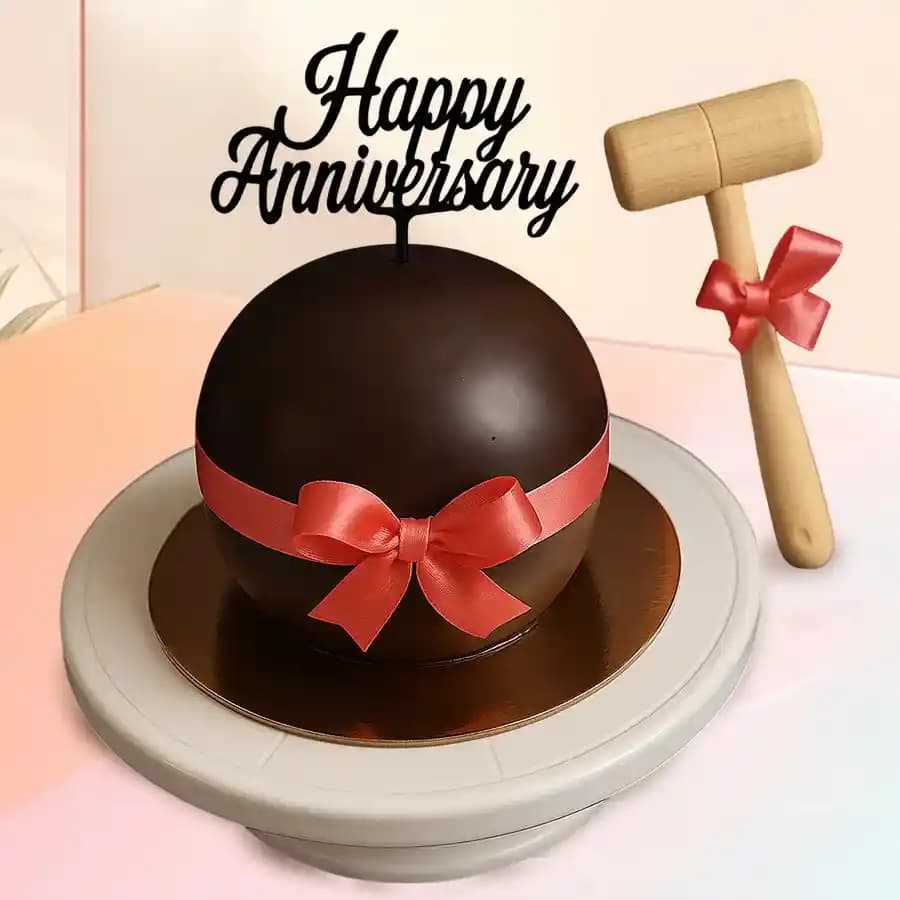 Ambrosial Round Chocolate Pinata Cake with Hammer