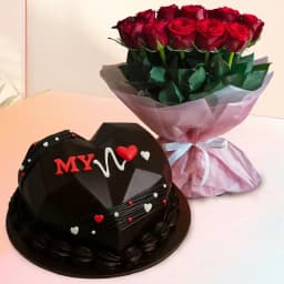 Sweet Surprise Cake & Rose Arrangement 1