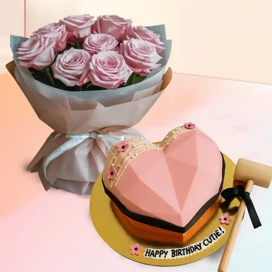 Love Infusion Cake with Pink Rose Ensemble