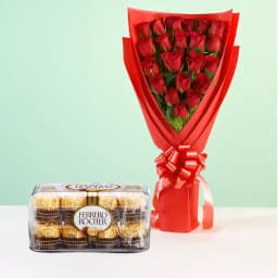 12 Exclusive Dutch Red Roses Bouquet with 16 pcs Ferrero Rocher 1