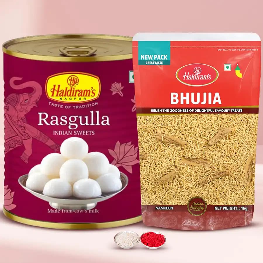 Delectable Haldirams Rasgulla and Bhujia