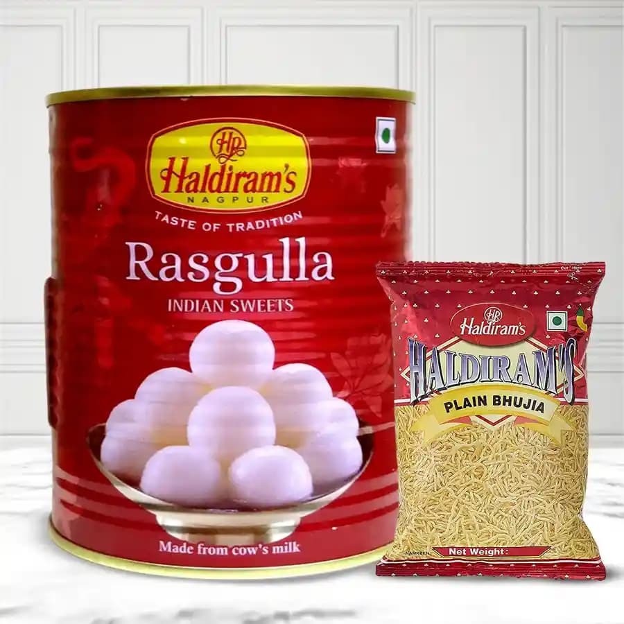 Delectable Haldirams Rasgulla and Bhujia