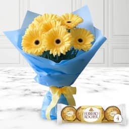 Yellow Gerberas Bouquet with Ferrero Rocher Chocolates 1